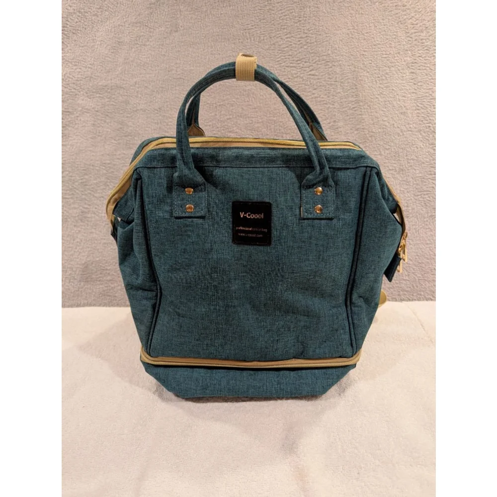 V-Coool Professional Cooler Bag Baby Bag Teal Beige Cooling Pocket Tote Backpack